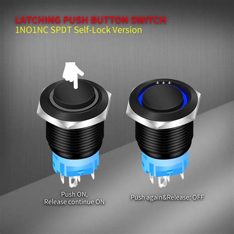 Daiertek Latching Push Button Switch 12v Pushbutton Switch Blue Led 12 Volt Push Button Switch