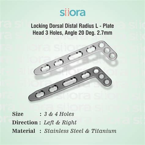 Locking Dorsal Distal Radius L Plate Head 3 Holes Angle 20 Deg 2 7mm