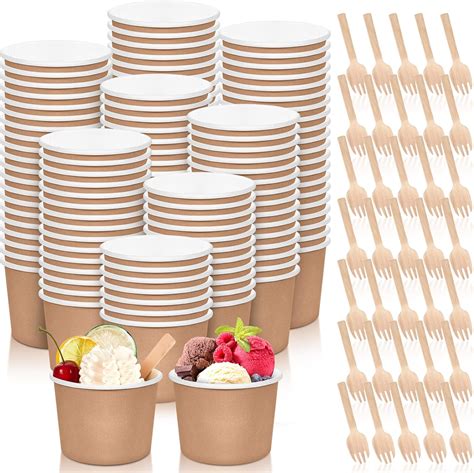 Amazon Set Oz Paper Ice Cream Cups And Inch Wooden Sporks