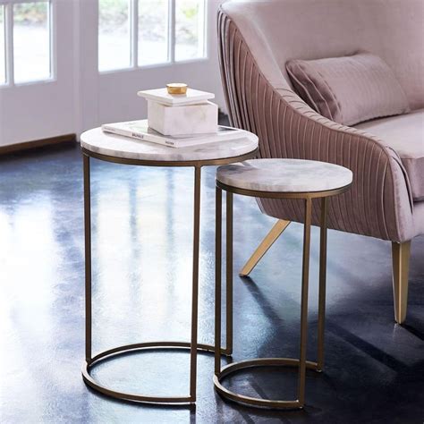 Round Nesting Side Tables Set Marble Antique Brass West Elm Australia