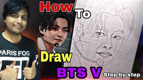 Bts V Outline Drawing Easy Tutorial V Drawing Easy Bts V Sketch