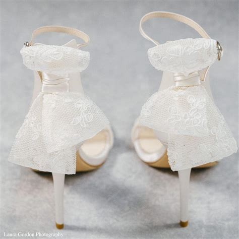 Lace Bow Wedding Shoes with Matching Lace Vamp Strap - Leila