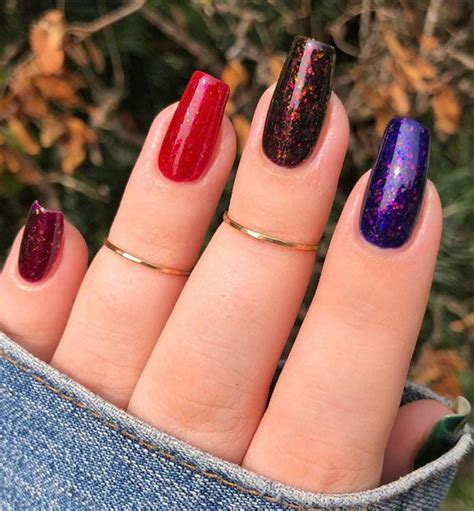 40 Mismatched Jewel Tone Fall Nails This Nail Idea Ticks All Of The