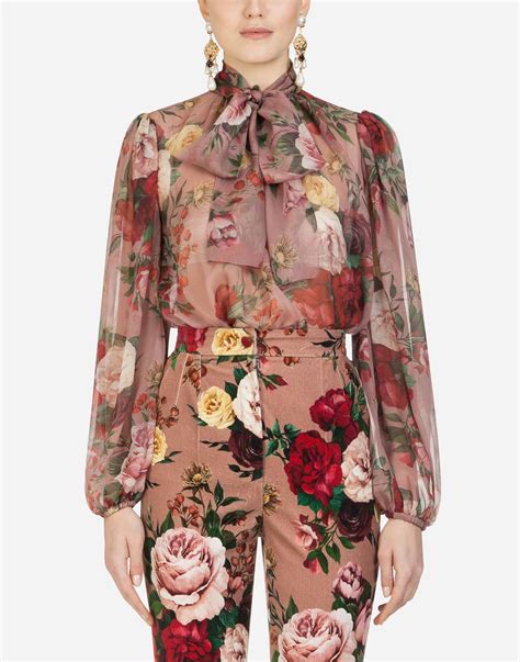 Dolce Gabbana Blouse In Baroque Rose Print Chiffon Lyst