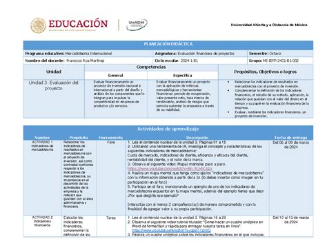 Planeación didáctica U3 PLANEACIÓN DIDÁCTICA Programa educativo