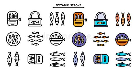 Iconos De Sardina Conjunto Vector De Contorno Ilustración del Vector