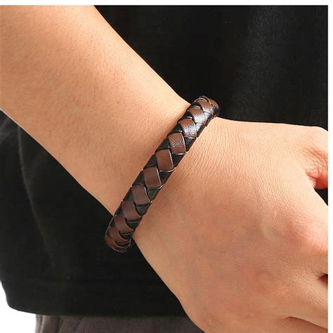 Promotion Bracelet Homme Bracelet En Cuir Tress Et En Acier