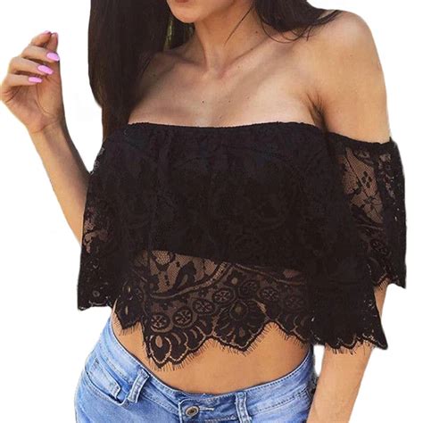 Summer New Women Sheer Lace Floral Blouses Summer Short Sleeve Off