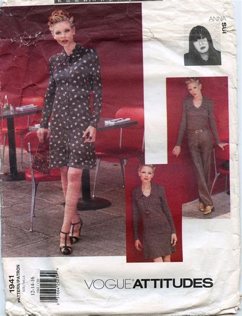 Vogue Sewing Pattern Anna Sui Misses Dress Top Skirt Pants Size