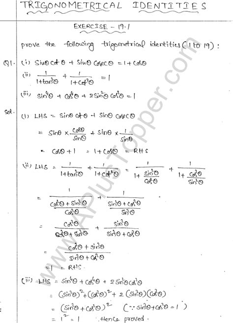 Trigonometric Identities Class 10 Icse Ml Aggarwal Cbse Library