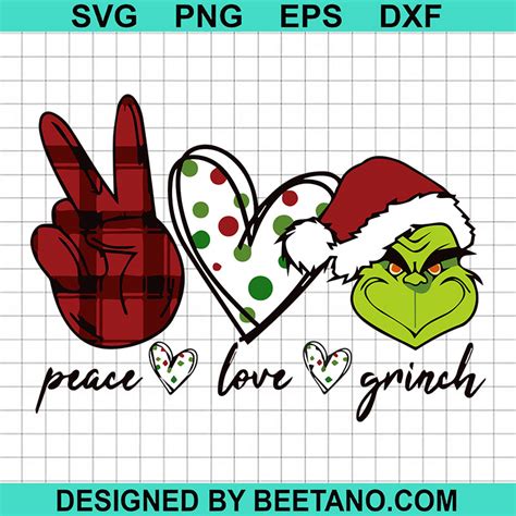 Peace Love Grinch Svg Grinch Christmas Svg Buffalo Plaid Christmas Svg