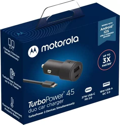 Cargador De Auto Motorola Turbo Power De 45w Duo Usb Tipo C