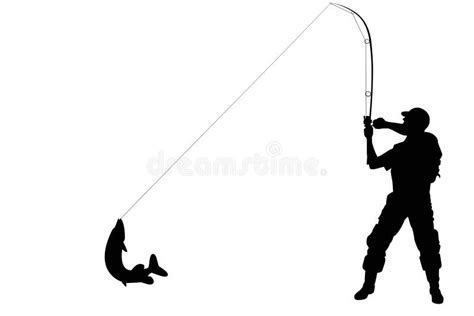 Silhouette Of A Fisherman With A Pike Fish Stock Illustration