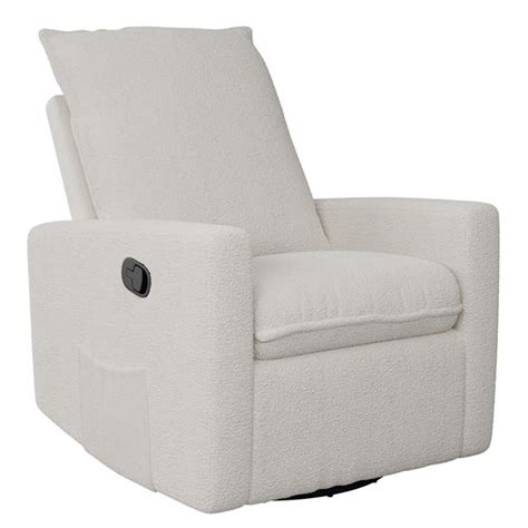 CorLiving Caillie White Bouclé Fabric Upholstered Swivel Glider Manual