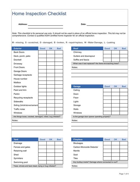 Free Printable Home Inspection Checklist Templates [word Excel]