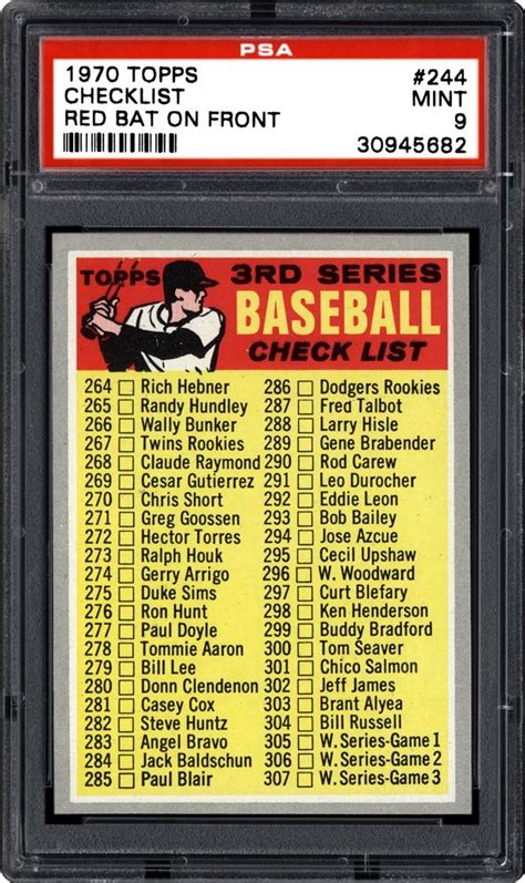 1970 Topps Checklist Red Bat On Front Psa Cardfacts®