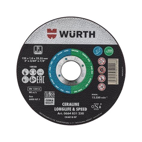 Disque à tronçonner CERALINE pour acier et inox WURTH