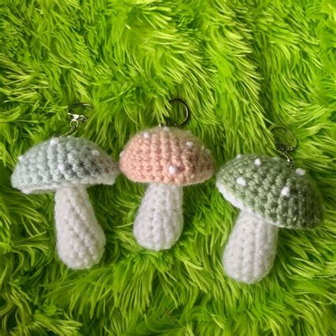 Brown Mushroom Keychain Crochet Toadstool Mushroom Keyring Etsy