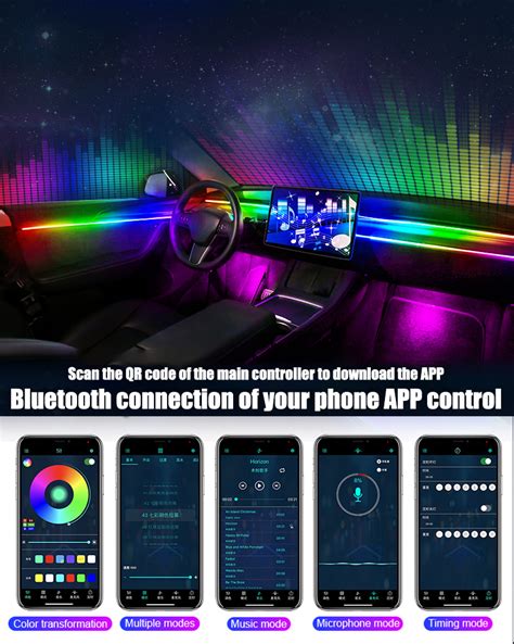 Full Color Streamer Car Ambient Lights Rgb Color Universal Led