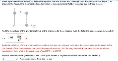 Solved Three Equal Masses Are Located On A Coordinate Grid Chegg