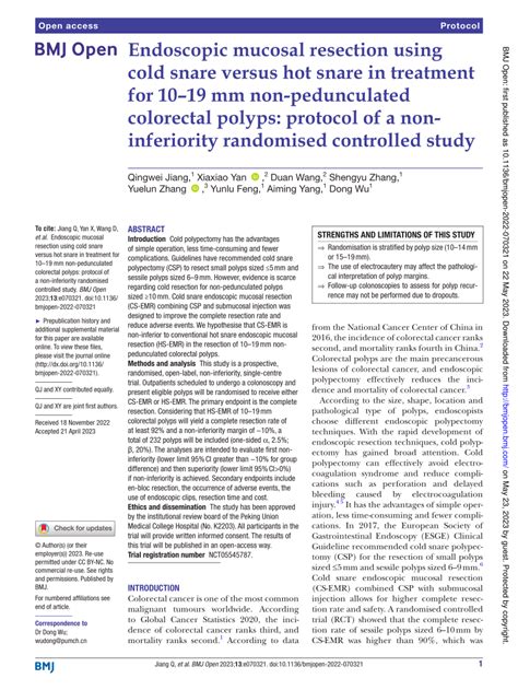 Pdf Endoscopic Mucosal Resection Using Cold Snare Versus Hot Snare In Treatment For 1019 Mm