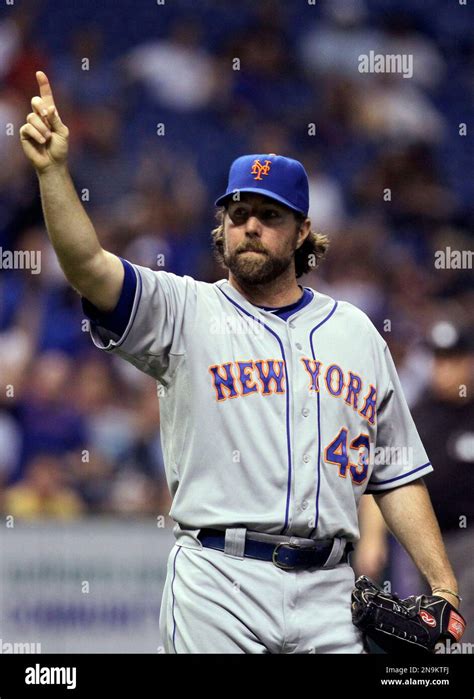 New York Mets Starting Pitcher R A Dickey Reacts After Closing Out The