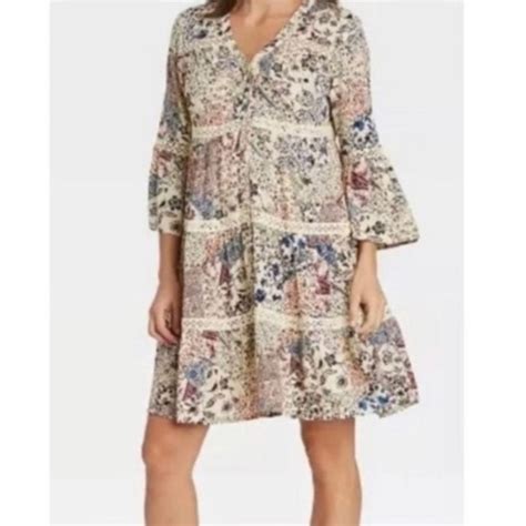 Knox Rose Dresses Knox Rose Womens Tanblue Floral Bohemian Button