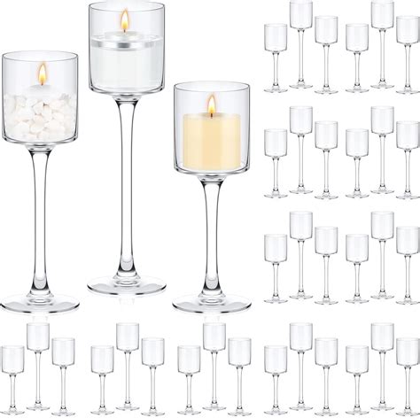 Yaomiao 36 Pcs Tall Glass Candle Holder Clear Tea Light Candle Holders Floating