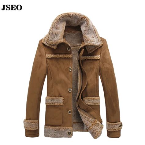 Jseo Men Faux Shearling Sheepskin Fur Outerwear Coat Liner Suede