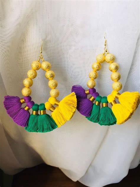 Purple Green And Gold Earrings Mardi Gras Earrings Tassel Etsy