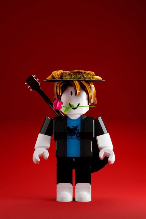 a lego figure wearing a hat and holding a guitar in it's right hand