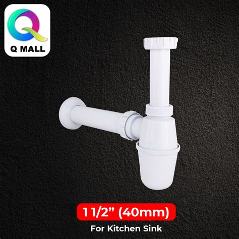 Q MALL Techplas PVC Plastic Bottle Trap For Kitchen Sink 40mm 1 1 2