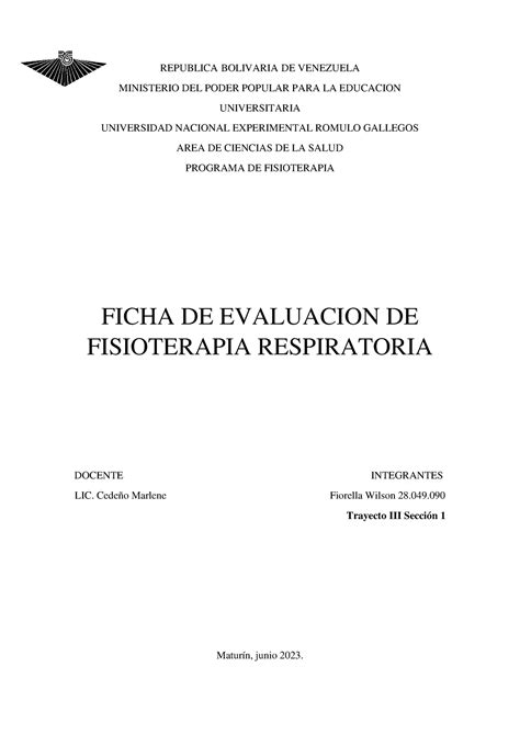 Ficha De Evaluacion De Fisioterapia Respiratoria Republica Bolivaria