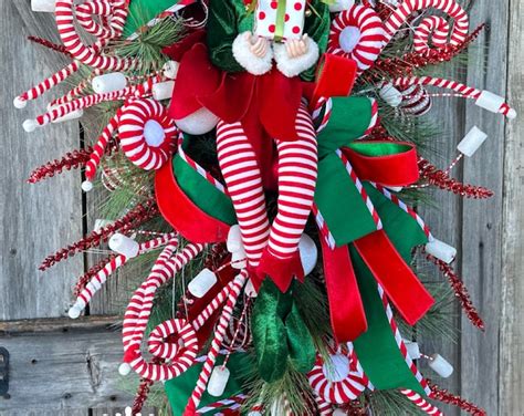 Christmas Wreath, Elf Wreath, Holiday Wreath, Candy Wreath, Whimsical ...