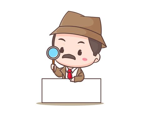 Cute detective cartoon mascot character. Chibi illustration vector art. Profession Icon Concept ...