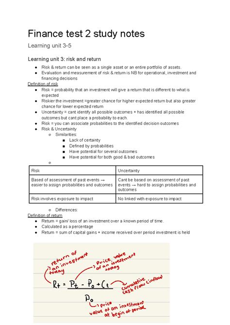 Financial Management 3a Study Notes Finance Test 2 Study Notes