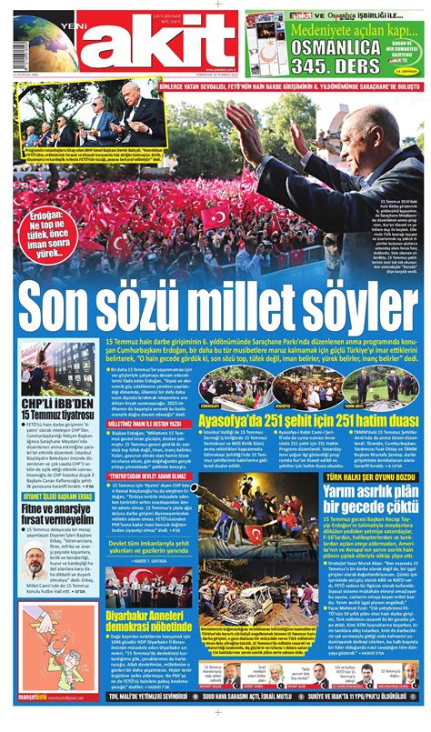 Yeni Akit Gazetesi Temmuz Cumartesi G N Man Eti