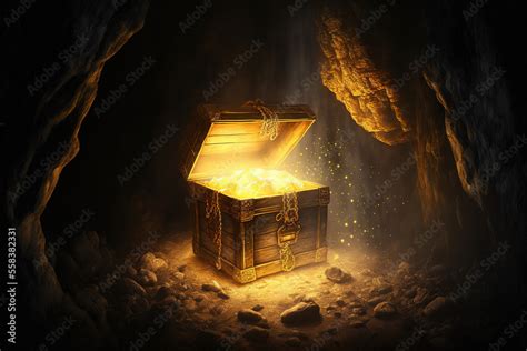 A Wooden Treasure Chest Is Opening With Golden Shining Lighting