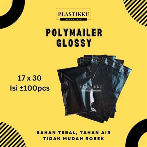 Jual Plastik Packing Polymailer Premium Glossy Dengan Lem Hitam 17x30