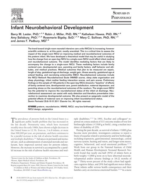 PDF Infant Neurobehavioral Development