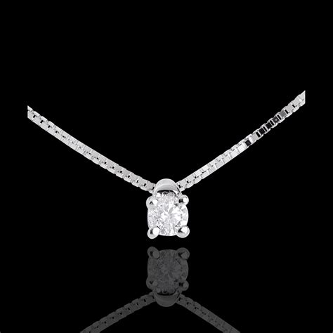 Collier solitaire or blanc 18 carats - diamant 0.07 carat : bijoux Edenly