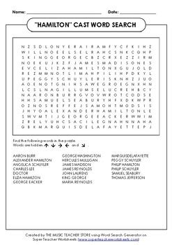 HAMILTON CAST WORD SEARCH By The Music Teacher Store TpT