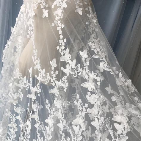 3D Butterfly Lace Fabric Bridal Floral Lace Veil Material Bride