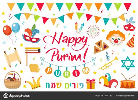 Happy Purim Conjunto De Carnaval De Elementos De Design Cones F Rias