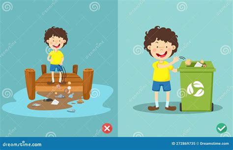 Do Not Throw Littering On The Floorwrong And Right Stock Illustration