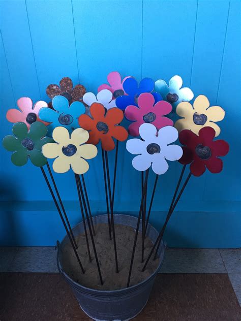 Tall Metal Decorative Repurposed Rustic Flowers Etsy Rustic Flowers