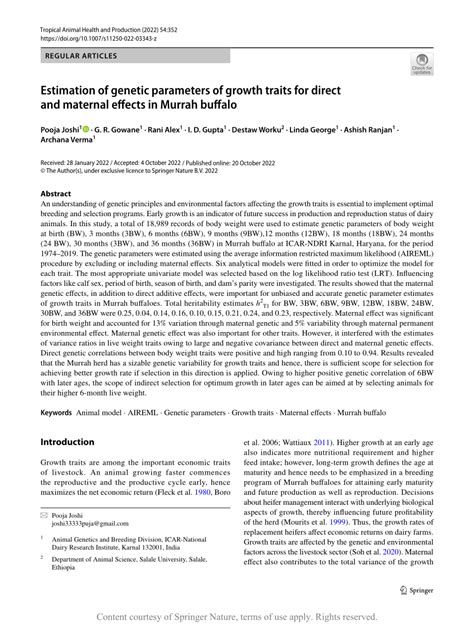 Estimation Of Genetic Parameters Of Growth Traits For Direct And