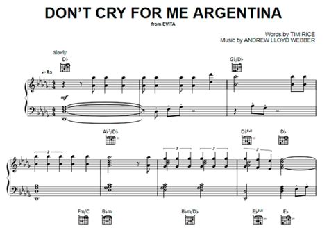 Madonna Dont Cry For Me Argentina Free Sheet Music Pdf For Piano The