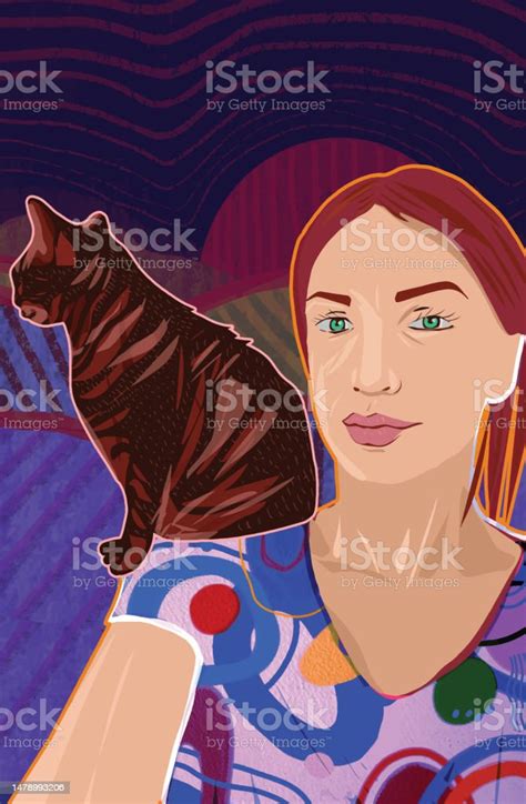 Young Woman And A Cat Stock Illustration Download Image Now 35 39 Years Adult Adults Only