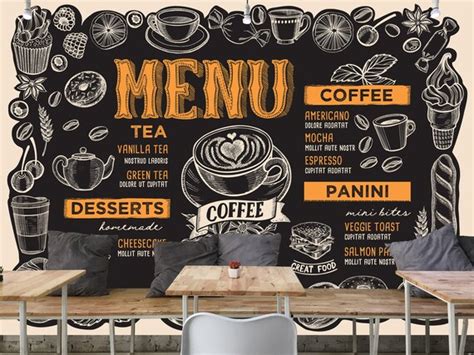 Coffee Menu Dark Texture Wallpaper Cafe Wallpaper Peel And Etsy